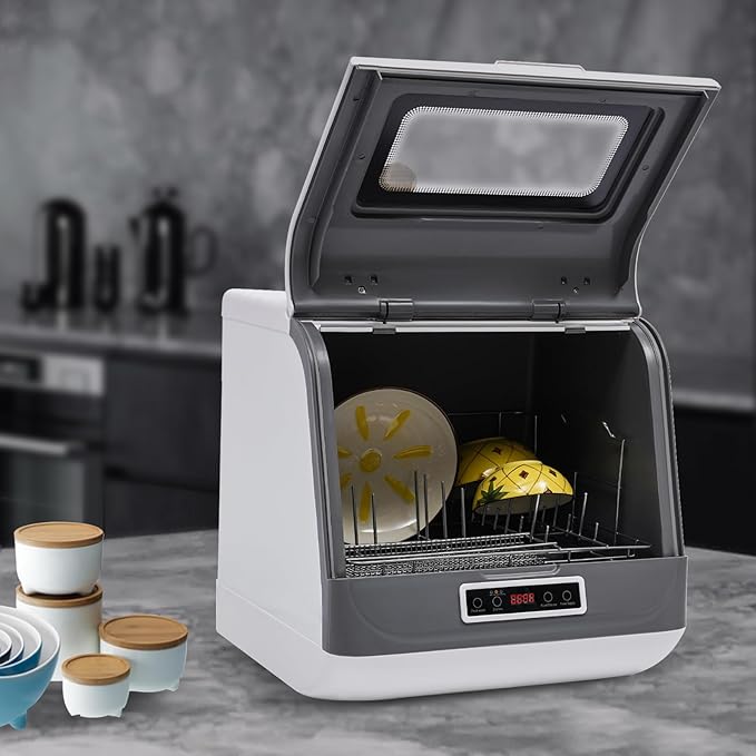 Portable Countertop Dishwasher 8L/2.11Gal Mini Dishwasher 4 Programs Automatic Dishwashing Machine 360° Spray Deep Cleaning With Air Drying 800W Compact Dishes Cleaner