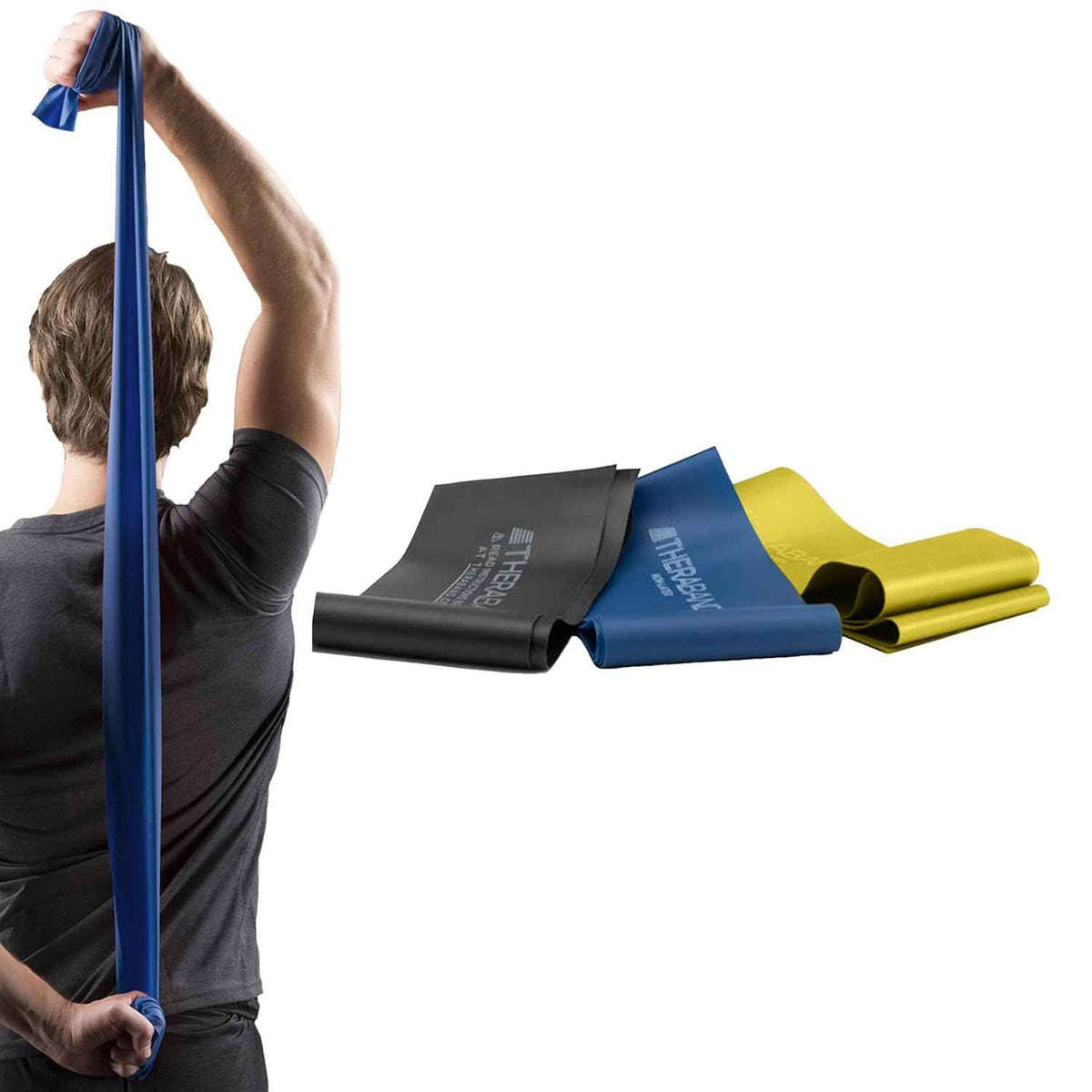 THERABAND Resistance Bands Set - Non-Latex Elastic Exercise Bands for Strength Training & Physical Therapy - Beginner Kit with Yellow, Red, Green