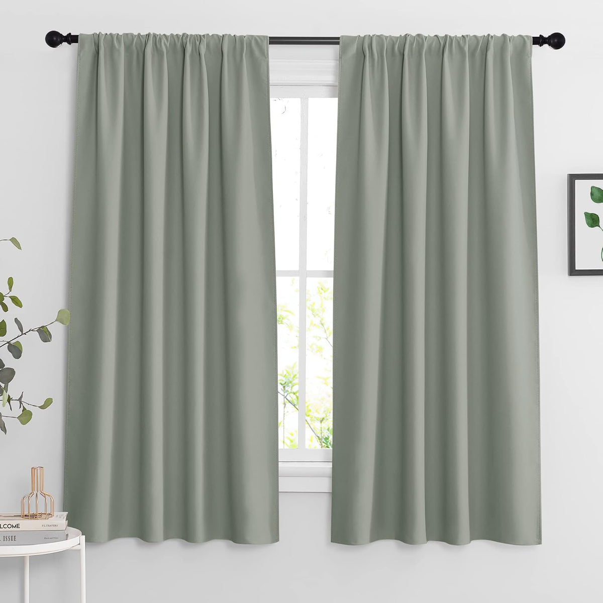 RYB HOME Living Room Curtains Blackout - Light Block Energy Efficiency Small Window Treatment Drapes for Kitchen Dining Baby Nursery Farmhouse Decor, W 42 x L 72 inch, Sea Green, 2 Panels