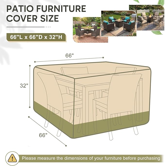 COWVIE Square Outdoor Furniture Cover for Sectional Sofa Set, 600D Waterproof Patio Set Cover for Lawn General Purpose Table and Chairs, 66''L x 66''W x 32''H