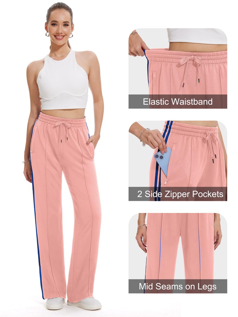 Tapata Long Women's 32" Inseam Track Pants Elastic Waistband Y2K with Zipper Pockets Dance Studio Sweatpants, Pink, XXL