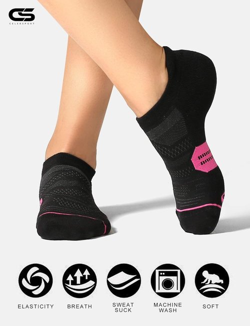 CS CELERSPORT Women's Ankle Running Socks - Cushioned Low Cut Athletic Socks | 6 Pack