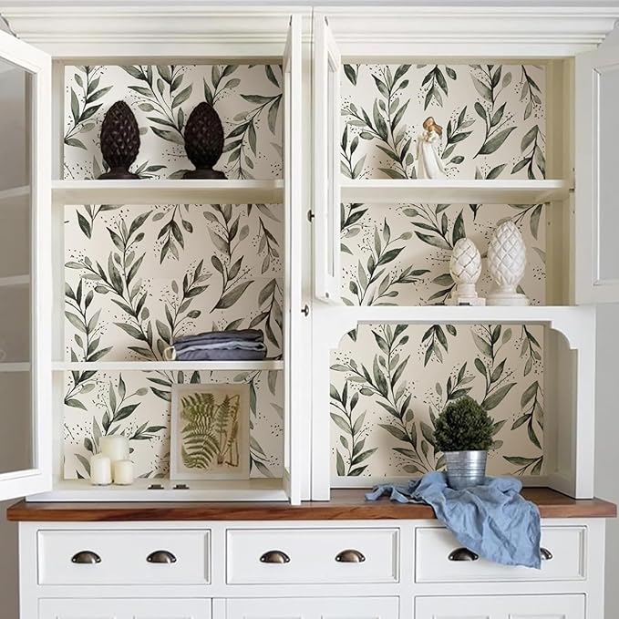 Livebor Olive Leaf Wallpaper Peel and Stick Leaf Contact Paper 17.7inch x