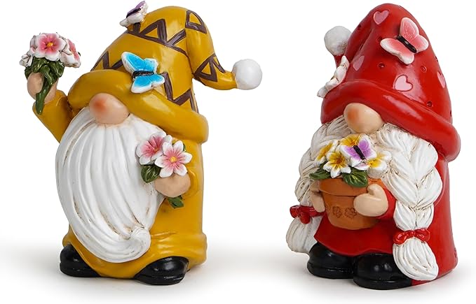 Hodao Spring Dance Gnome Set - Butterfly Gnome Figurine Holding Flower Spring Summer Home Indoor Decoration