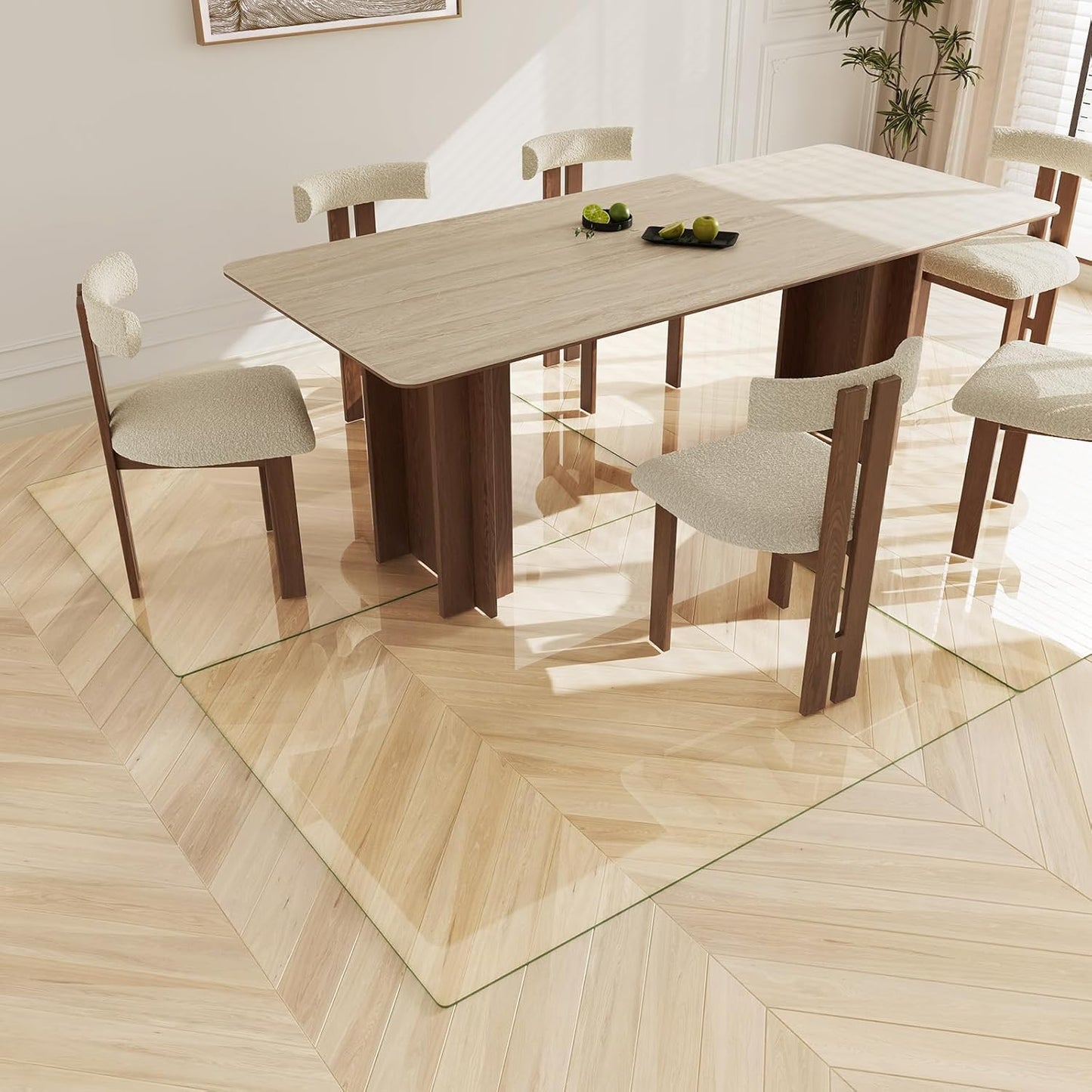 Koonmi Tempered Glass Chair Mat 44"x58" - Premium Office Chair Mat for Hardwood Floors & Low-Pile Carpet with 4 Non-Slip Pads - Thick Scratch-Resistant Surface