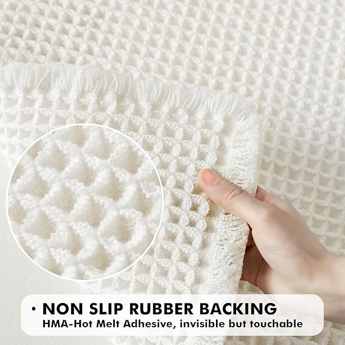 MIULEE Set of 2 Waffle Bathroom Runner Rugs, Boho Bath Rugs Non Slip Washable, Super Absorbent Runner Bath Mats, Rubber Backed Shower Mats for Hallway Bedroom Laundry Room, White, 2'x6'(24x72 Inch)