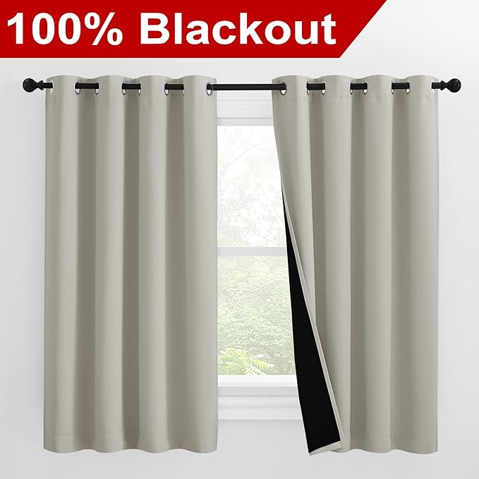 NICETOWN 100% Blackout Curtains 57 inches Long, Double-Deck Completely Blackout