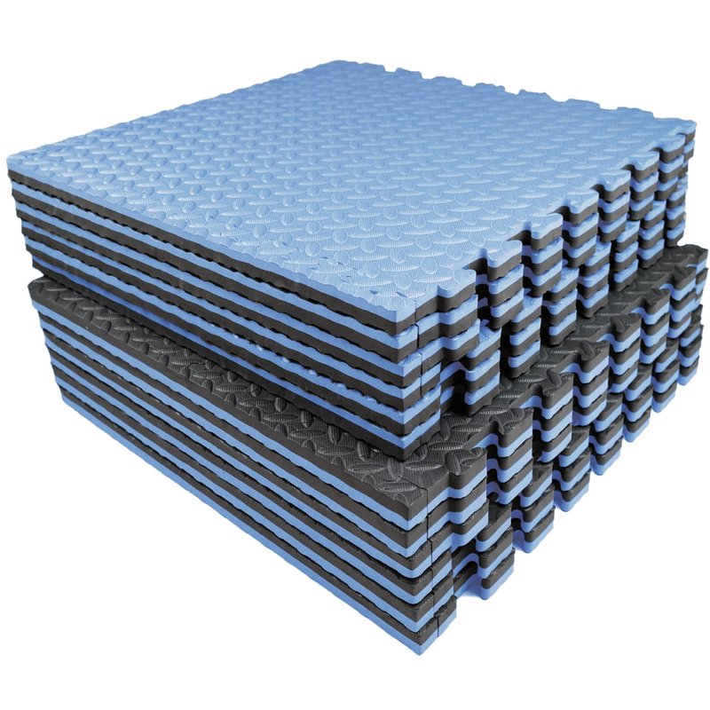 AIRHOP Upgraded 0.79" Extra Thick 48 Sq Ft High-Density Eva Foam Exercise Gym Mats, 12 Pcs Large Interlocking Puzzle Floor Tiles (24"x24") for Home Gym, Black&Blue