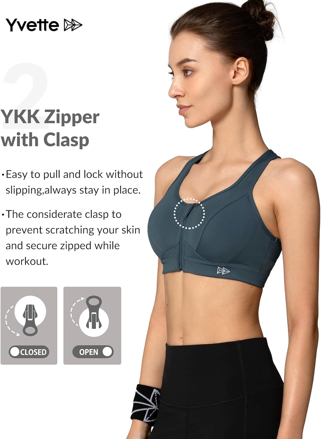 Yvette High Impact Sports Bra - Zip Front Design for Plus Size Women | Ideal for Workout & Running