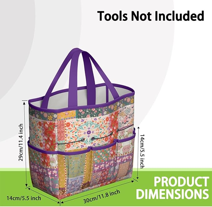 Boho Garden Tool Bag - Waterproof Floral Garden Tote with 8 Pockets, Large Storage Home Organizer Gardening Tool Oxford Bag for Garden Tools Kits Holder, Ideal Outdoor Gardening Gift for Women & Men