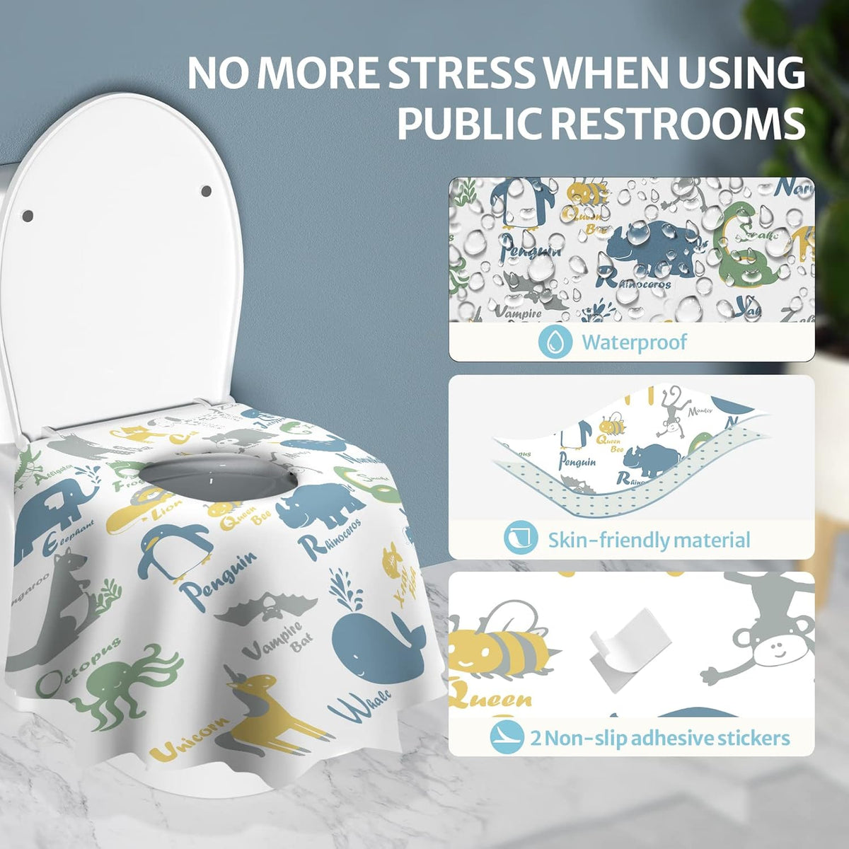 Blissful Diary 20 Pcs Toilet Seat Covers Disposable for Toddlers & Adults, Extra Large Waterproof, Portable Package for Travel, Kids Potty Training