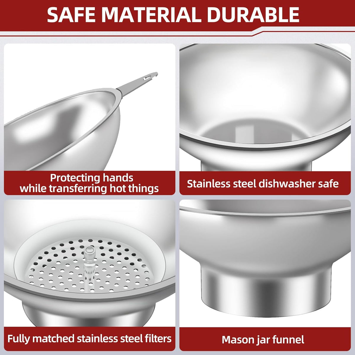 Standard Mason Jar Funnel with Strainer,Large Metal Funnel for transferring Milk, Juice, Oils, flavorings
