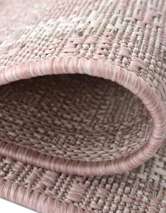 Unique Loom Outdoor Traditional Collection Area Rug - Valeria (10' x 14' 1" Rectangle, Pink/ Ivory)