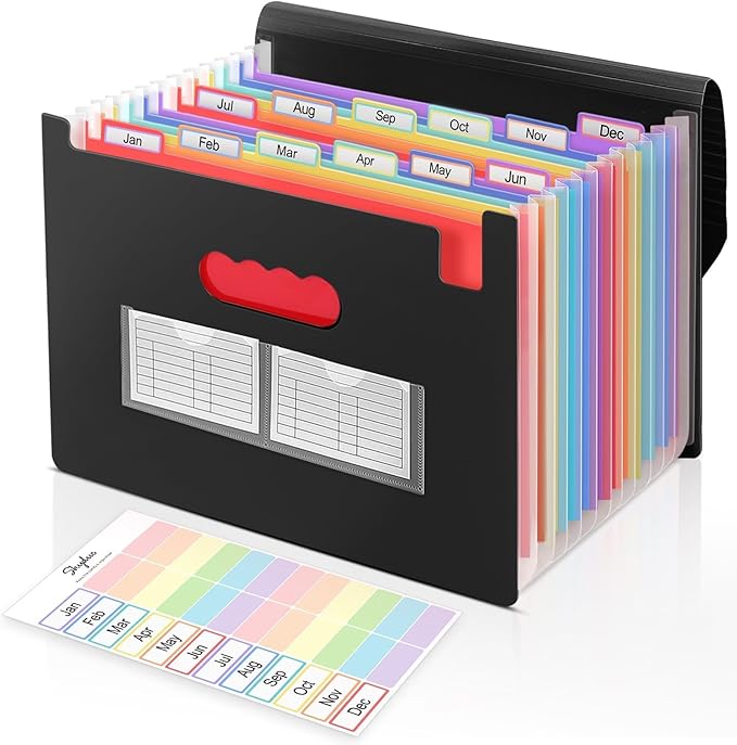 SKYDUE Accordion File Organizer, Expanding File Folder with 13 Pockets, Portable Document Paper Bill Receipt Organizer, School Office Supplies, Letter A4 Size Black