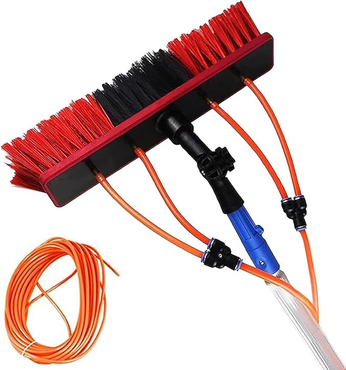 Window Cleaning Telescopic Pole Window Cleaning Kit, Window Cleaning Water Fed Poles Roof Cleaning Tools with 20M Water Supply Pipe, Solar Panel Cleaning Brush(30cm Head,20FT/6M)