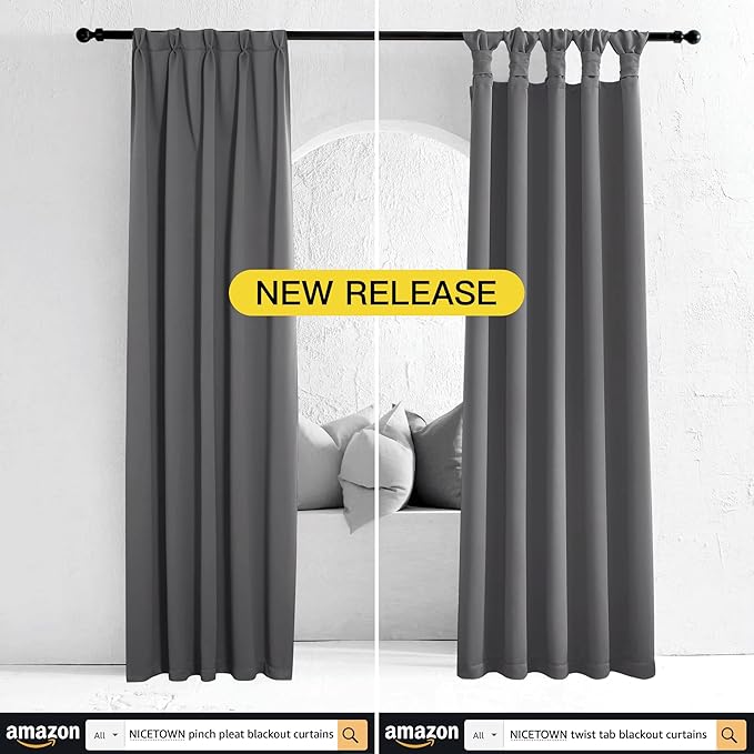 NICETOWN Grey Full Shade Curtain Panels, Pair of Energy Smart & Noise Blocking