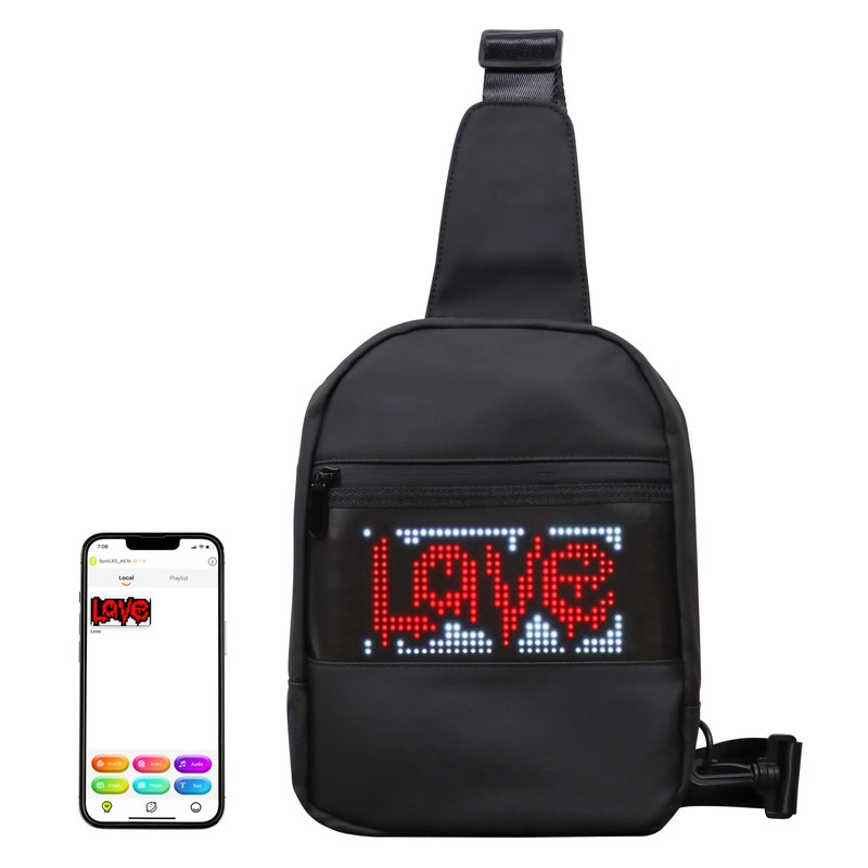QKY LED Sling Bag for Women & Men Crossbody Sling Bags for Women Sling Bag for Men with App-Control for Customizable Text and Animations-Portable Charger/Power Bank Included