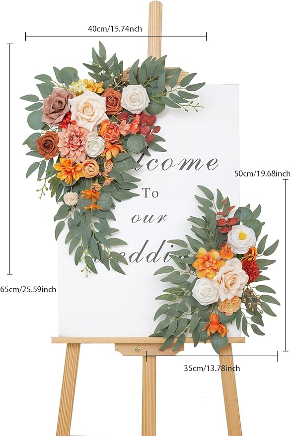 Faux Flowers Wedding Arch Flowers Kit(Pack of 2) for Wedding Decor Ceremony Reception Backdrop Thanksgiving Halloween Party Decoration (Orange)