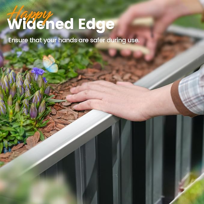 KING BIRD Raised Garden Bed 68"x 36"x 12" Galvanized Steel Metal Outdoor Garden Planter Box Kit with 2 Pairs of Gloves (Dark Grey)
