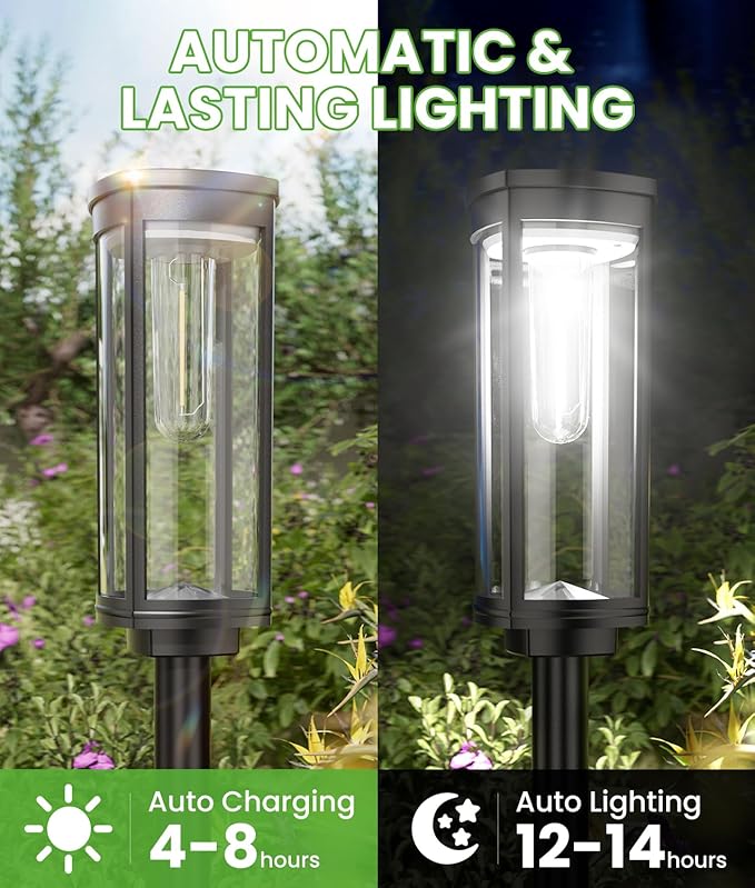 Bright Solar Pathway Lights Outdoor, 8 Pack Solar Garden Lights for Outside Waterproof IP65, Auto On/Off Outdoor Light for Yard Garden Lawn Walkway Driveway Landscape Lighting