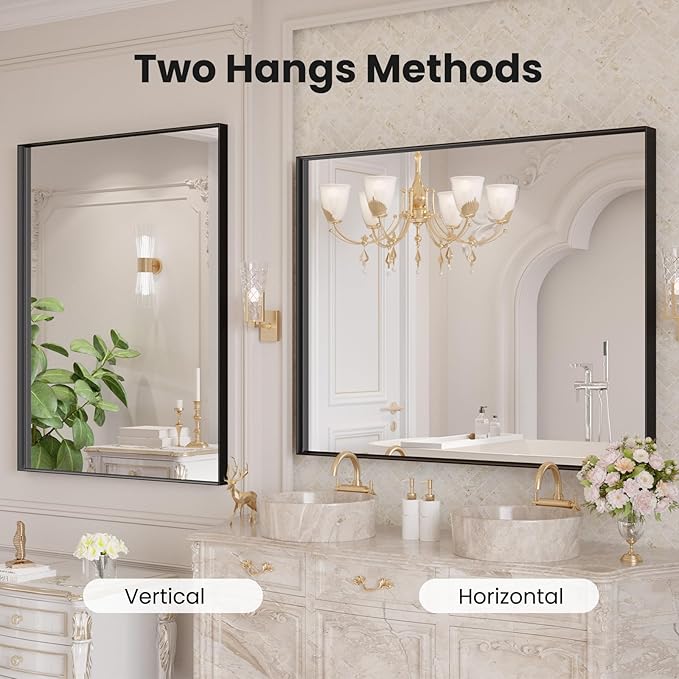 LOAAO Black Bathroom Mirror 40"X30"