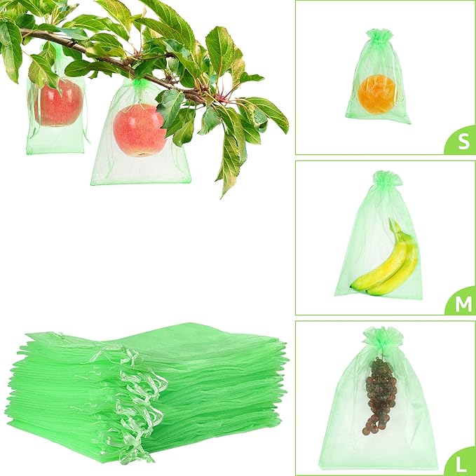 MIXC 50 Pcs Fruit Protection Bags,8''×12''Fruit Netting Bags for Fruit Trees Fruit Cover Mesh Bag with Drawstring Netting Barrier Bags for Plant Fruit Flower