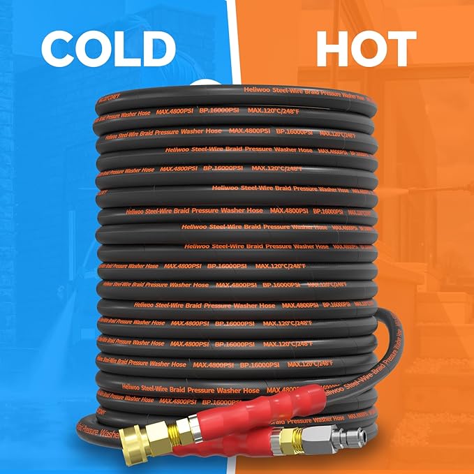 5000PSI Pressure Washer Gun and Hose Kit, 50FT Kink Resistant Steel Braided Power Washer Hose with 3/8" Swivel Quick Connector and M22 14mm Adapters Replacement