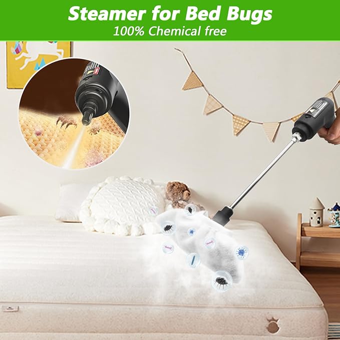 Handheld Steam Cleaner, 2500W High Pressure Steamer for Cleaning, Portable Steam Cleaner with 1.6L Water Tank, 3 Levels Adjustable Handle, Steam Cleaner for Home, Car, Furniture, Bed Bugs (White)