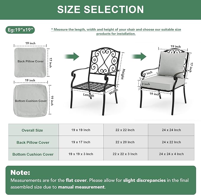 Summsun Patio Cushions for Outdoor Furniture, Faux Linen Water Resistant Backrest and Seat Cushion Set with Non-Slip Bottom, Straps, Removable Cover, 19 x 19 Inch, Light Grey