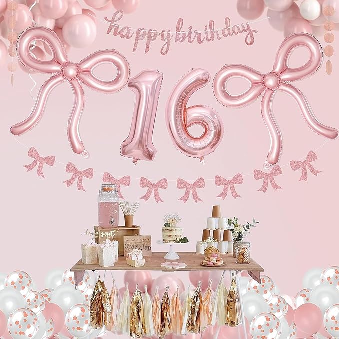 6 Pcs Pink Bow Balloons Bow Birthday Decorations for Girls Women Bow Theme Birthday Party Decorations for Bridal Shower Baby Shower Engagement Bachelorette Party Supplies 26 x 24 Inch