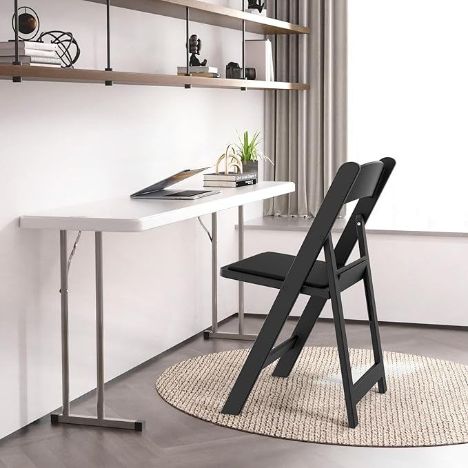 VINGLI Resin Folding Chairs with Cushion, Foldable Plastic Chair with Comfortable Padded Seats, Perfect for Event Party Indoor Outdoor, Black, 2 PC