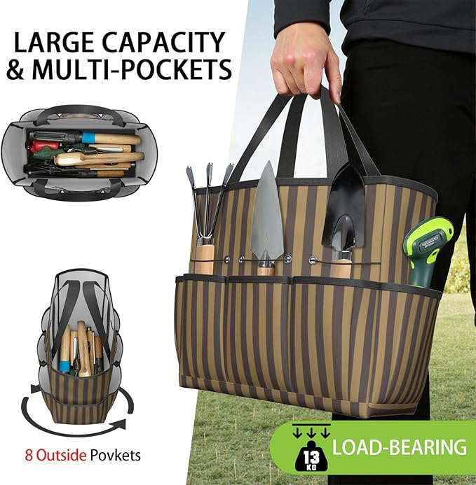 Classic Checkered Garden Tool Bag - Waterproof Garden Tote with 8 Pockets, Large Storage Home Organizer Gardening Tool Oxford Bag for Garden Tools Kits Holder, Gardening Gift for Women & Men