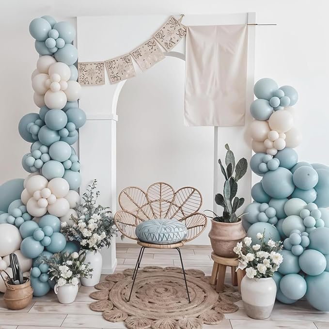 Dusty Blue Balloon Arch Kit,122Pcs Light Blue Sand White Metallic Gold Matte Balloons for Kids Boy Baby Shower Decorations Wedding Graduation Bridal Engagement Birthday Party Supplies