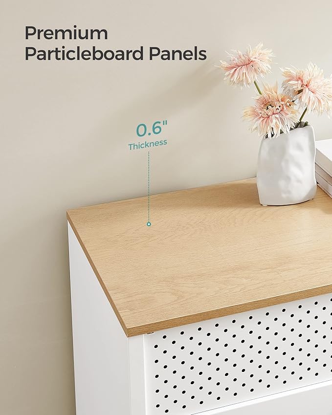 SONGMICS Storage Cabinet, Metal Cabinet, Sideboard with 2 Doors, 15.7 x 31.5 x 29.9 Inches, Magnetic Closure, Adjustable Shelf, Steel Frame, Natural Beige and White ULSC102W57