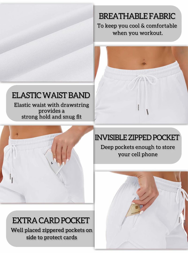 Mancreda Women's Running Shorts with Liner 3 Zipper Pockets Elastic Workout Athletic Gym Yoga Shorts(WH,XXL) White