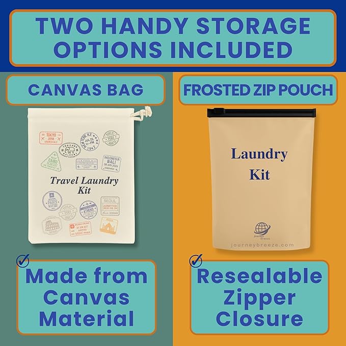 Travel Laundry Detergent Sheets Kit – Laundry Detergent Sheets 50-Count + Lightweight Travel Clothesline & Universal Sink Stopper with Canvas Bag and Frosted Zip Pouch for Hotels, Cruises & Trips