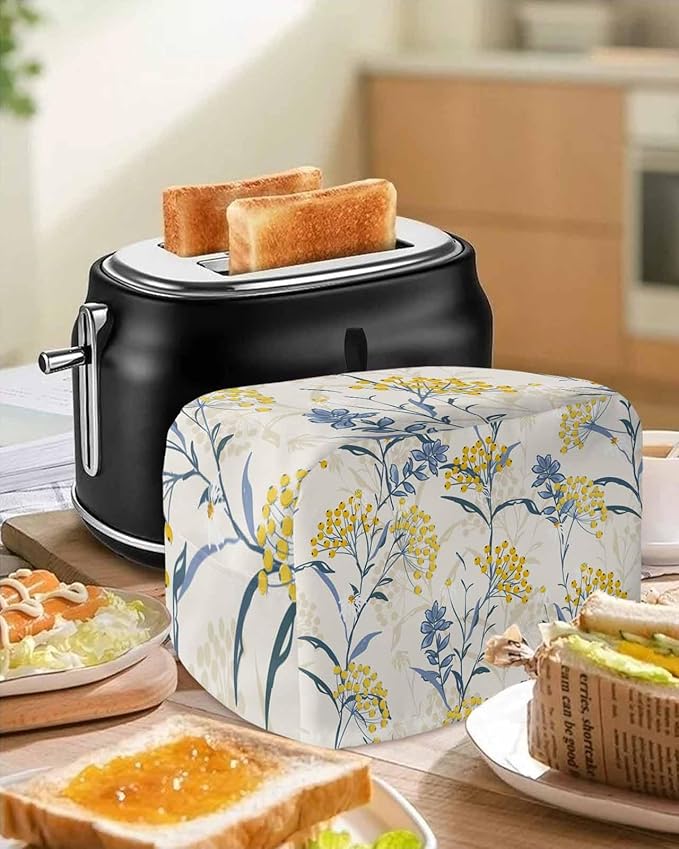 Toaster Cover 2 Slice Spring Summer Flowers Toaster Oven Cover with Pockets Yellow Berry Floral Plant Bakeware Protector Small Kitchen Appliance Dust Covers and Fingerprint Protection for Women