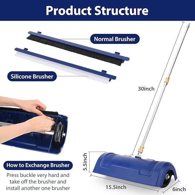 15" Pressure Washer Surface Cleaner - Stainless Steel Surface Cleaner for Pressure Washer Accessories for Concrete, Sidewalk, Driveway, Patio - 1/4” Quick Plug, 2 Extension Wands, 4000 PSI Max