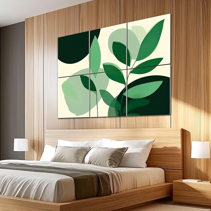 6 Pack Art Acoustic Panels Sound Absorbing Boho Botanical Leaf Orange Green