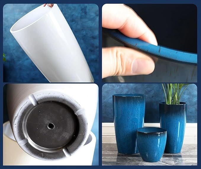24/21/11 Inch Tall Planter Pots Garden Plastic Planters - Set of 3 for Indoor & Outdoor Use - Decorative Lightweight Flower Pots