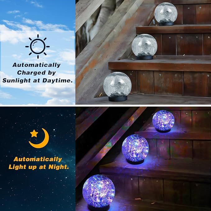 SyouHome Solar Garden Lights Outdoor Waterproof, 4 Pack 30 LEDs Cracked Glass Ball Light, Ground Landscape Garden Decor, Solar Globe Decorative for Pathway/Patio/Lawn/Yard (Multicolor)