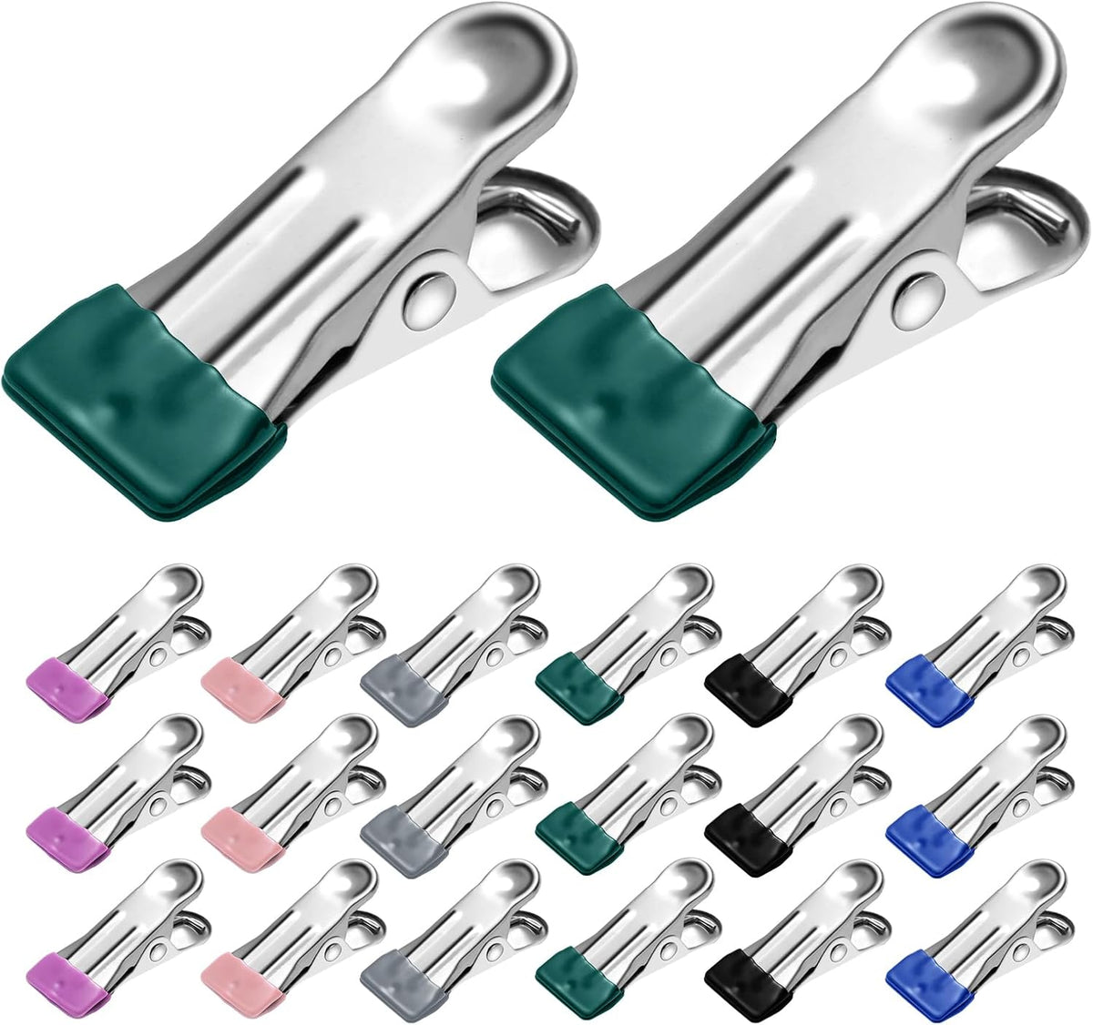 36 Pack Heavy Duty Clothes Pins, 2.17-Inch Stainless Steel Chip Clips, Multipurpose Laundry, Towel, Photo, and Food Clips, Durable and Colored, for Clothesline, Travel, and Home Use