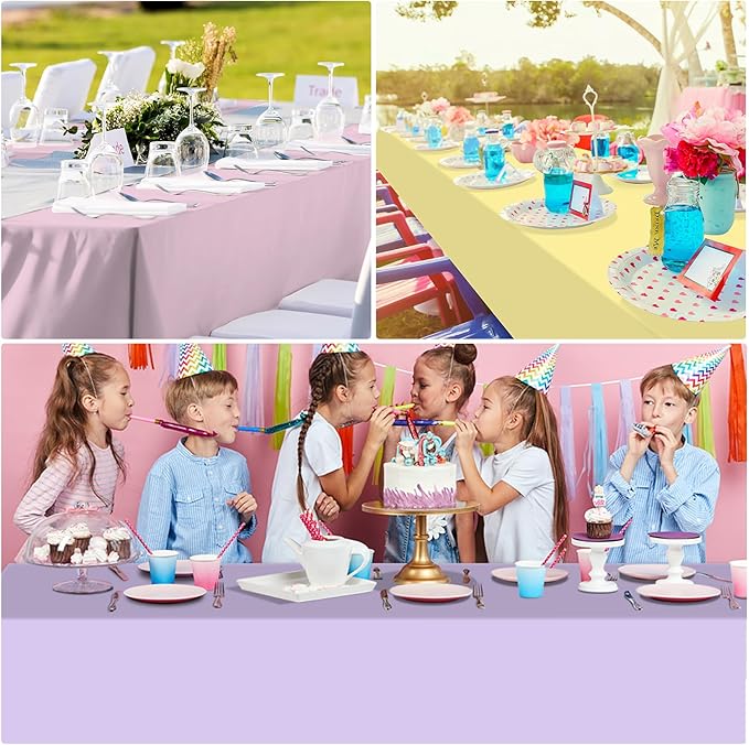 MASHAN 24Pcs Pastel Tablecloths,Plastic Mix Color Tablecloth Disposable Rectangle Table Covers for Baby Shower, Wedding,Girls Birthday Party and Ice Cream Party Decoration,6Color, 54 x 108 Inch