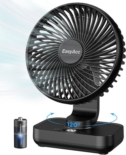 EasyAcc Small Oscillating Fan - Rechargeable 4000mAh Desktop Air Circulator | 4 Speed, 5-23 Hours Runtime