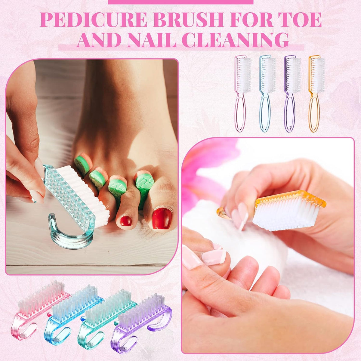 Patelai 200 Pcs Handle Grip Nail Brush Bulk Colorful Nail Scrubber Fingernail Brushes Hand Toes Cleaning Brushes Pedicure Scrubbing Tool for Men and Women, Multicolor Brush