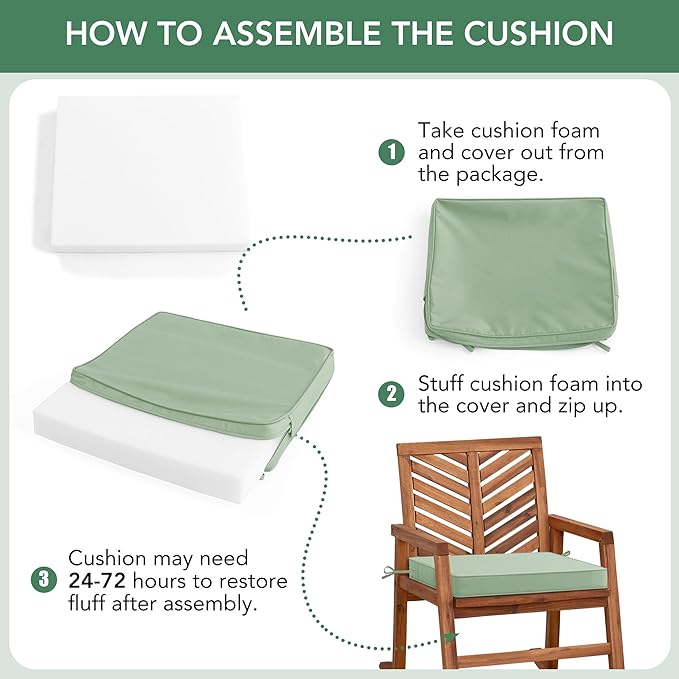Outdoor Chair Cushions Set of 6: Waterproof & Fade Resistant Seat Cushion for Patio Furniture - 18.5 x 16 x 2 Inch Chair Pads with Ties and Hidden Zipper - Patio Chair Cushion Replacement, Sage Green