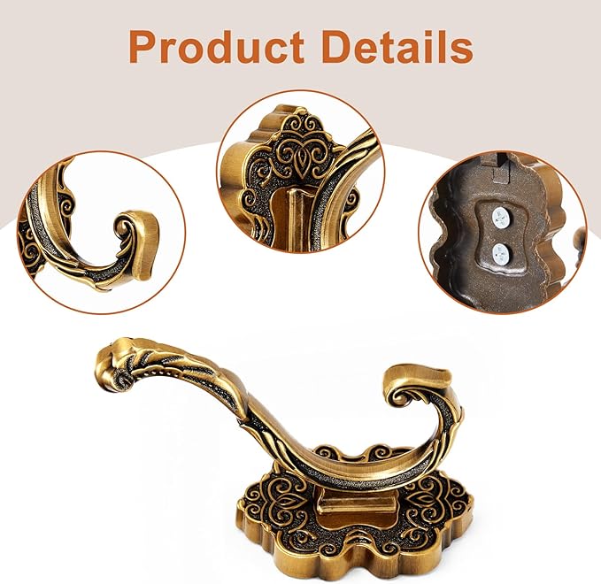 Zonon 4 Pcs Antique Gold Wall Hooks Set Vintage Coat & Towel Hooks