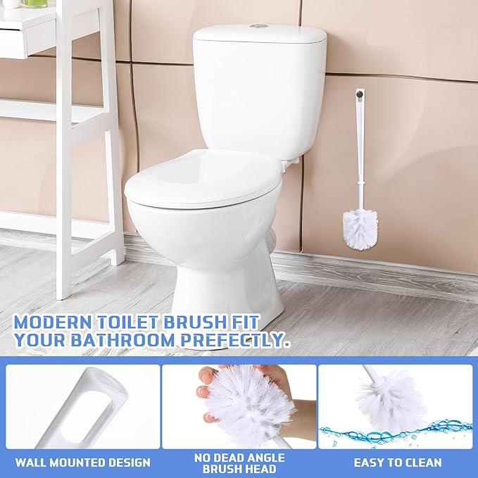 Mimorou 25 Pcs White Toilet Brush, Bathroom Toilet Bowl Brush, Soft Bristle Long Handle Plastic Toilet Scrubber for Bathroom