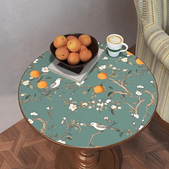 Green Floral Wallpaper Peel and Stick, Birds & Orange Fruits Contact Paper