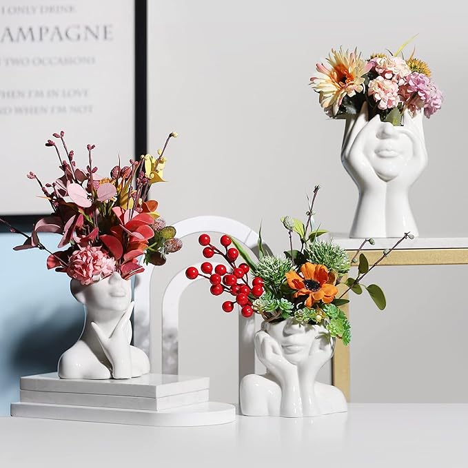 XSMXLNKWL Ceramic Face Vase White Flower Vase for Decor, Female Face Vase Art, Modern Decorative Vase Centerpiece for Table, Shelf, Living Room, Office, Bedroom, Small